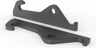 Two metal brackets are shown against a white background.