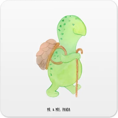Produktbild von Mr. & Mrs. Panda Tischuntersetzer Schildkröte Wanderer 10er Set - Weiß - Geschenk, Untersetzer Tassen, Gläser, Rucksack, Entpannt, Schildkröten, für, Motivationsspruch