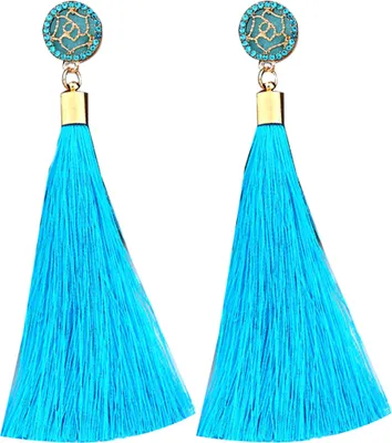 Produktbild von Ethnische Rose Blume Quaste lange baumeln Frauen Ohrstecker Schmuck Geschenk-Himmelblau