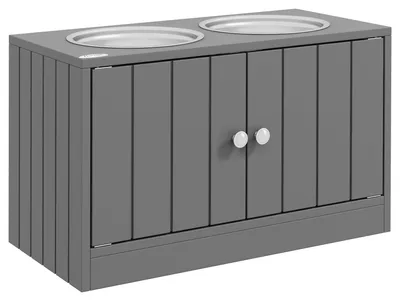 Obrázok produktu pre Vyvýšená miska na krmivo pre psov s dvoma miskami z nehrdzavejúcej oceli | Farba: Sivá | Rozmery: 30x60x35,5 cm