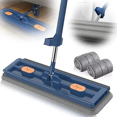 Produktbild von mop,Wischmopp Großer Flachmop,360-Grad-Bodenwischer,Große Flächen mit 137cm Langem Edelstahl Griff, Wischmopp,Gratis 6 Stoffstücke, blau