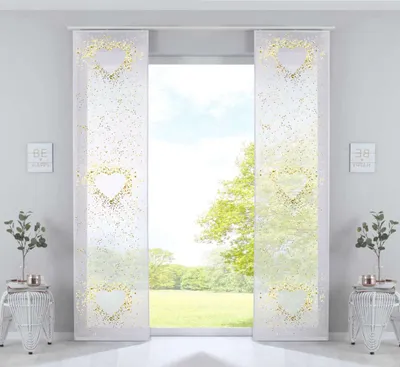 Produktbild von 2er Set Schiebegardinen Flächenvorhänge »Izmir« HxB 245x60 cm Herz Voile Halbtransparent Paneelwagen Beschwerungsstange, 2022400-2