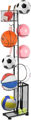 Productafbeelding van Balstandaard Basketbal - Opbergrek Basketbal - Sportuitrusting Organiseren - Afneembare Staande Houder - 154 cm Hoog - Zwart