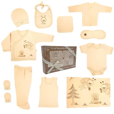 Produktbild von Blue Eyes Baby Geschenkset 11-teilig, Neugeborenen Erstausstattung aus 100% natürliche Baumwolle, Unisex Babyset 0-4 Monate
