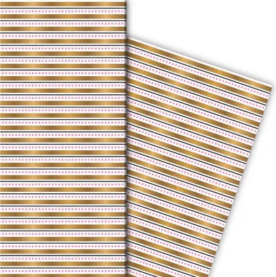 Produktbild von Grafisches Streifen Geschenkpapier mit Punkten, rosa - G7691, 32 x 48cm