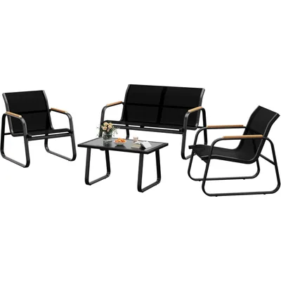 Produktbild von 4-tlg. Gartenmöbel Set Textilene, Sofa + 2 Sessel + Glastisch, wetterfest, für Balkon, Terrasse & Garten