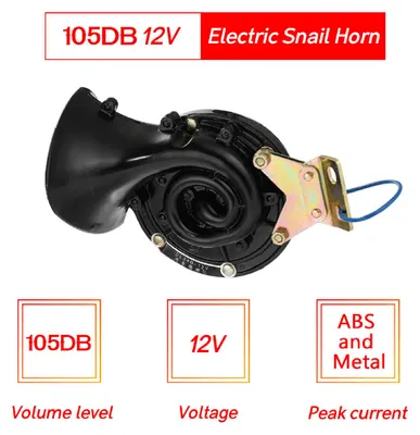 Obrázek produktu pro Hlasitá 105 dB 12 V/24 V černá vodotěsná elektrická houkačka s hlasitým zvukem vzduchu pro auta, motocykly, nákladní vozy a lodě