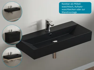 Produktbild von Aqua Bagno Design Waschbecken Hängewaschbecken Aufsatzwaschbecken Waschtisch aus hochwertiger Keramik eckig KS.AN.90 90 x 42 cm Anthrazit Matt