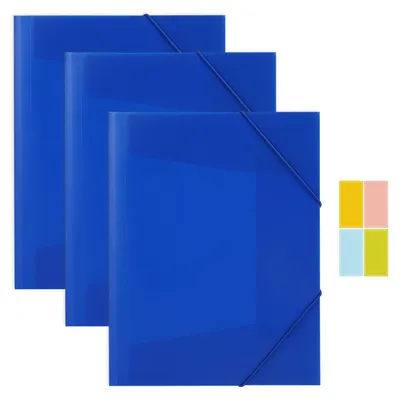 Produktbild von 3 A4-Schulordner, PP-Ordner mit Gummiband, Ordner mit Eckverschluss für Schule, Büro und Zuhause (blau)