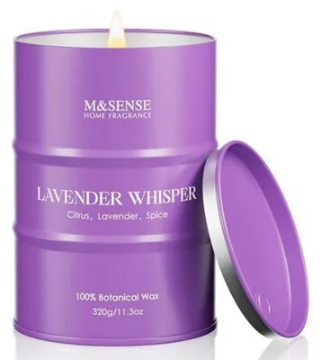 Immagine prodotto di Candela profumata alla lavanda, in vetro, 320g, durata fino a 70 ore. Ideale per l'aromaterapia e il relax