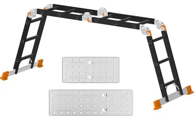 Immagine prodotto di Scala multifunzione in alluminio, altezza 3,4 metri, 4x3 gradini, stabile, colore arancione