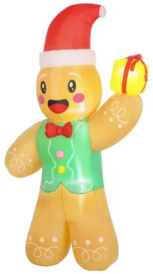 Produktbild von Aufblasbarer Weihnachts-Lebkuchenmann, 250 cm, mit Geschenkbox und LEDs, für außen