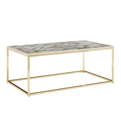 Produktbild von Couchtisch 100x60x40 cm mit Marmor Optik Weiß / Gold, Wohnzimmertisch mit Metall-Gestell, Sofatisch Eckig Tisch Wohnzimmer, Beistelltisch