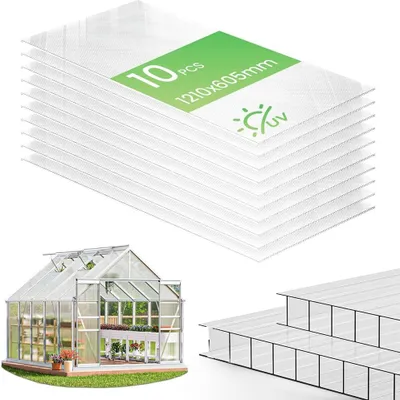 Produktbild von VOUNOT® Gewächshausplatten 10er Set, Polycarbonatplatten Hohlkammerplatten Doppelstegplatten 6mm