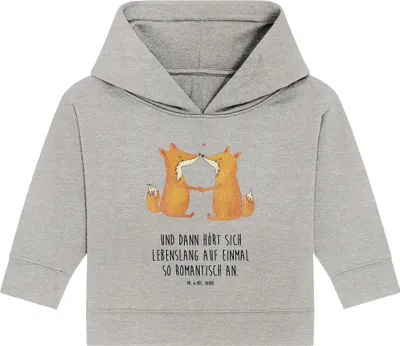 Produktbild von Mr. & Mrs. Panda Organic Baby Hoodie Füchse Liebe 24. - 36. Monat - Heather Grey - Geschenk, Kapuzenshirt, Ehefrau, Ehe, Kapuzensweatshirt, Fuchs, Paar
