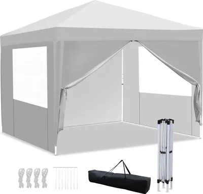 Zdjęcie produktu dla TolleTour Pawilon 3x3 m, namiot imprezowy, namiot ogrodowy, ochrona przed promieniowaniem UV, z bocznymi ściankami, do ogrodu, tarasu, uroczystości i imprez, biały