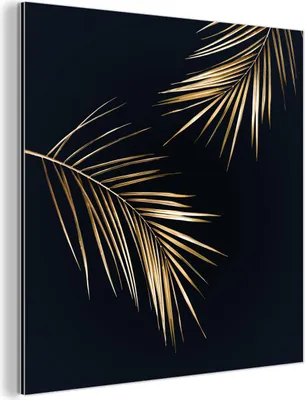 Produktbild von MuchoWow Wanddekoration Metall Metallbild Wandkunst 50x50 cm Blätter - Pflanzen - Gold - Schwarz - Luxus MuchoWow Aluminium Gemälde - Alubild - Industrial