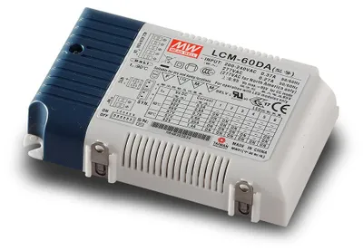 Zdjęcie produktu dla MEANWELL LCM-60DA, zasilacz instalacyjny, 60W 0.5A-1.4A CC DALI