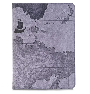 Produktbild von Für Samsung Galaxy Tab S3 SM-T820 SM-T825 9,7 Zoll (2017) Schutzhülle Case Schutz Hülle Kunstleder Weltkarte Tasche Etui GRAU mit Standfunktion
