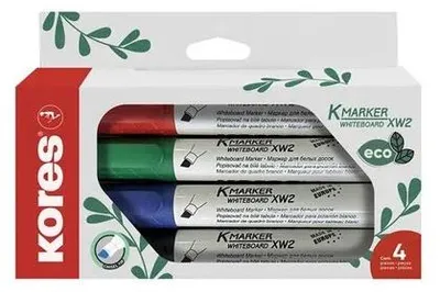 Popisovač na biele tabule a flipchart, 3-5 mm, zrezaný hrot, KORES "ECO K-Marker XW2", 4 rôzne farby