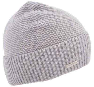 Seeberger Beanie mit Rippstrick-Umschlag in grau