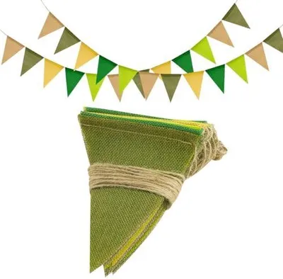 Produktbild von Wimpelkette Outdoor Wetterfest Salbeigrün, 24M Wimpelkette Garten, Jute Wimpelgirlande mit 36 Stück Wimpel, 12Stück Grün Girlande für Geburtstagsfeier, Gartenparty, Camping