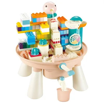 Produktbild von Kadii 2-in-1 Kinder Wasserspieltisch mit Bausteinen, 133 Teile, Lernspielzeug mit Wasserkreislauf