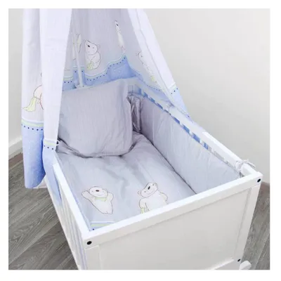 Produktbild von ALVI Baby Bettset für Wiege 80×80 – Motiv „Bären“ – Bettwäsche, Nestchen & Himmel