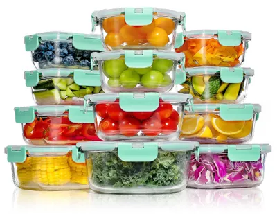 Productafbeelding van YASHE glazen containers met deksel, 12 stuks, stapelbaar en luchtdicht, geschikt voor maaltijdvoorbereiding