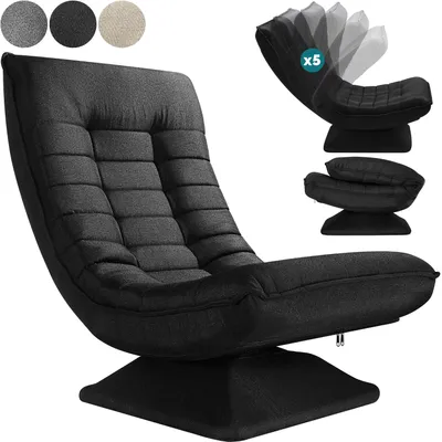 Produktbild von CASARIA® Sessel verstellbare Rückenlehne 360° Drehbar Klappbar 150kg Belastbarkeit 60x105x87cm Gepolstert Wohnzimmer Gaming Relax Boden Lounge Sessel Schwarz