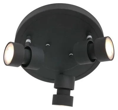 Image de Plafonnier LED, modèle Natasja, noir, métal, 3 lumières, culot GU10, hauteur 12 cm