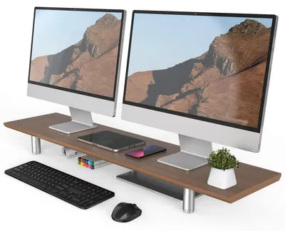 Produktbild von Monitorständer Monitorerhöhung Bildschirmständer - 100 x 23,5 cm - Höhenverstellbare Füße - Braun - Max. 45 kg