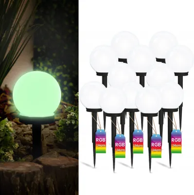 Obrázek produktu pro LUMILED sada 12 solárních LED světel pro venkovní zahradu se zemním hrotem RGB vícebarevné ∅10 IP44 globe garden light outdoor light floor lamp path light