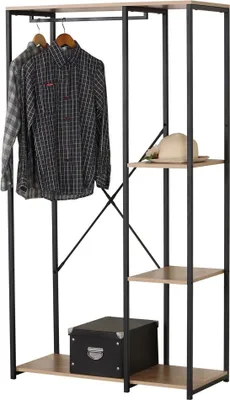 Image de Porte-manteau / dressing ouvert avec 2 étagères et penderie collection HOLBORN – Dimensions 90x40x167 cm, coloris chêne et noir