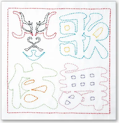Produktbild von Olympus Sashiko Stickpackung "Hana Fukin Kabuki", Stoff bedruckt, 34x34cm, Original aus Japan