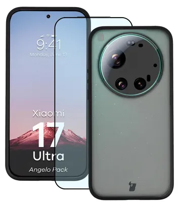 Produktbild von Schutzhülle + gehärtetem Glas für Xiaomi 17 Ultra, Bizon Angelo Pack, Getönte mit schwarzem Rahmen