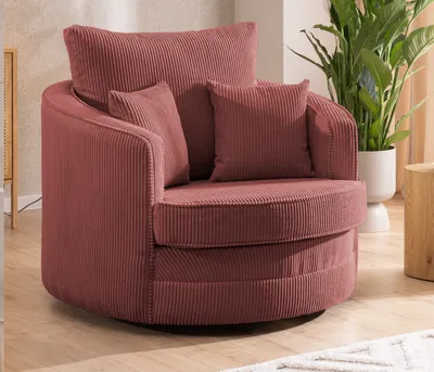 Produktbild von S-STYLE MÖBEL - Ted - Drehsessel Love Seat XXL 360 Grad drehbar aus Terrakotta Cord-Stoff