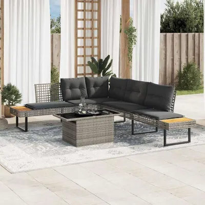 Immagine prodotto di vidaXL Set di divani da giardino a 2 pezzi con cuscini in vetro grigio poli rattan