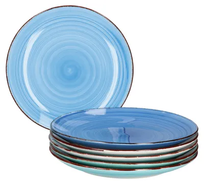 Produktbild von 6er Blue Speiseteller Landhausstil Ø27cm Essteller 6 Blautöne Meer/Ozean Optik Steingut