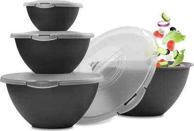 Produktbild von Große Salatschüssel mit Deckel - 6 Liter - antrazit-schwarz - BPA-frei