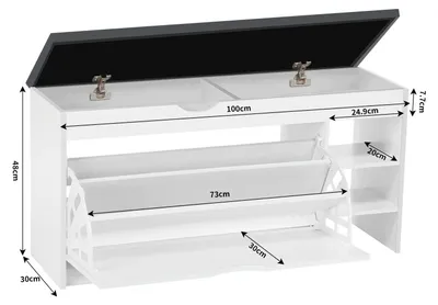 Zdjęcie produktu dla Szafka na buty – ławka – wąska – 100 cm – składane przegródki (uchylane półki na buty) – na 10–12 par – nośność do 140 kg – drewno