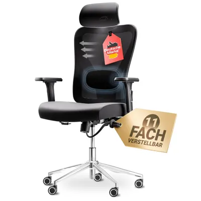 Produktbild von LUTIVO Alpha Bürostuhl ergonomisch [ORIGINAL] Schreibtischstuhl ergonomisch mit 11 Komfort-Einstellungen | Gaming Stuhl & Drehstuhl (Schwarz)