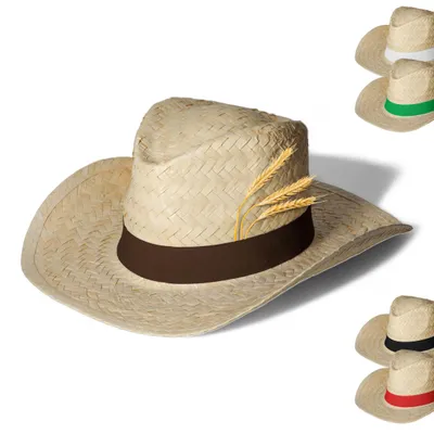 Zdjęcie produktu dla Kapelusz słomkowy "Texas" uni - wszechstronny kapelusz przeciwsłoneczny dla kobiet i mężczyzn - stylowy kapelusz w stylu kowbojskim z regulowanym paskiem na rzep - kolor naturalny/brązowy