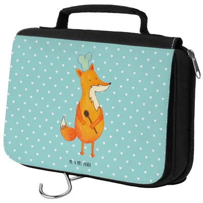 Produktbild von Mr. & Mrs. Panda kosmetiktäschchen Fuchs Koch - Türkis Pastell - Geschenk, Chefkoch, Spruch Lustig, Kosmetiktasche, Bäcker, badtasche, Hungrig, Kulturbeutel