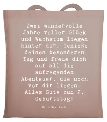 Produktbild von Mr. & Mrs. Panda Beutel Spruch 2. Geburtstag - Braun Pastell - Geschenk, Alter, Happy Birthday, Geburtstagskarte, Kinderfreude, Einkaufstasche, Geburtstagskind, Tote Bag