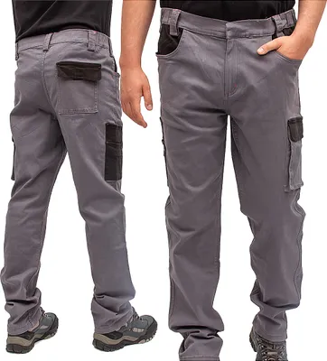 Produktbild von FIRI Herren Elastic Comfort Arbeitshose mit Klettverschlusstaschen, Grau, S