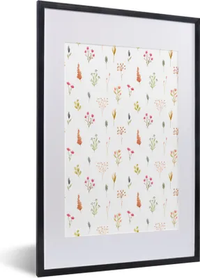 Produktbild von MuchoWow® MuchoWow® Gerahmtes Poster Blumen - Pastell - Muster 40x60 cm - Poster mit zchwarzem Bilderrahmen - Poster in Rahmen