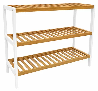 Obrázek produktu pro BEGRYF botník 70x26x55 cm bambus bílý regál se 3 policemi botník nábytek do předsíně moderní přírodní