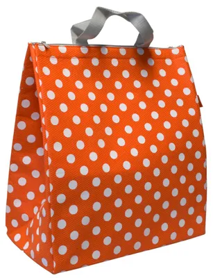 Produktbild von Orange gepunktete Kühltasche 38x33x20 cm mit Aluminium-Innenbeschichtung und stabilen Tragegriffen