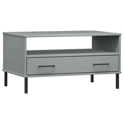 Produktbild von vidaXL Couchtisch OSLO mit Metallbeinen Grau 85x50x45 cm Massivholz